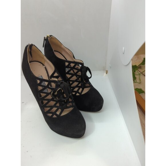 PRADA WOMEN'S Black Suede Cage Hidden Platform Pumps with Back Zipper Size 37 - Picture 3 of 10